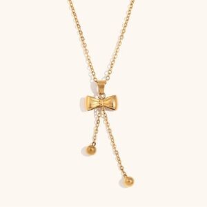 18 k gold plated stainless steel ribbon bowknot necklace